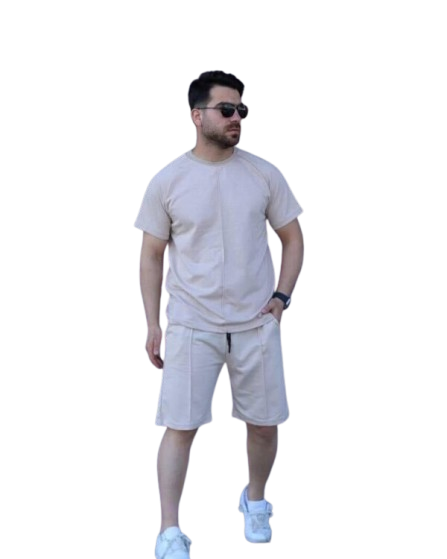 men's set , short ,t-shirt - beige