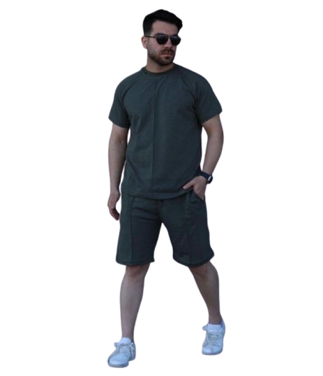 men's set , short ,t-shirt - dark green